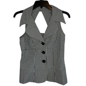Vintage Mark Farrel Black & White Houndstooth Collared V-Neck Tank Top Vest